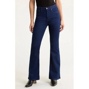 Madewell The Stretch Flare Jeans Dark Indigo High Rise Magic Pockets 32 Tall NWT